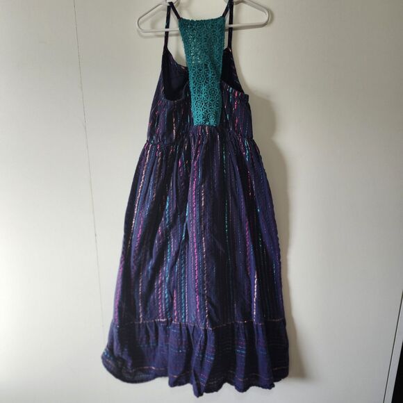 Cat & Jack Girls Dress 7/8 Multicolor Striped Maxi Halter Back Lace Panel Boho - Picture 2 of 8